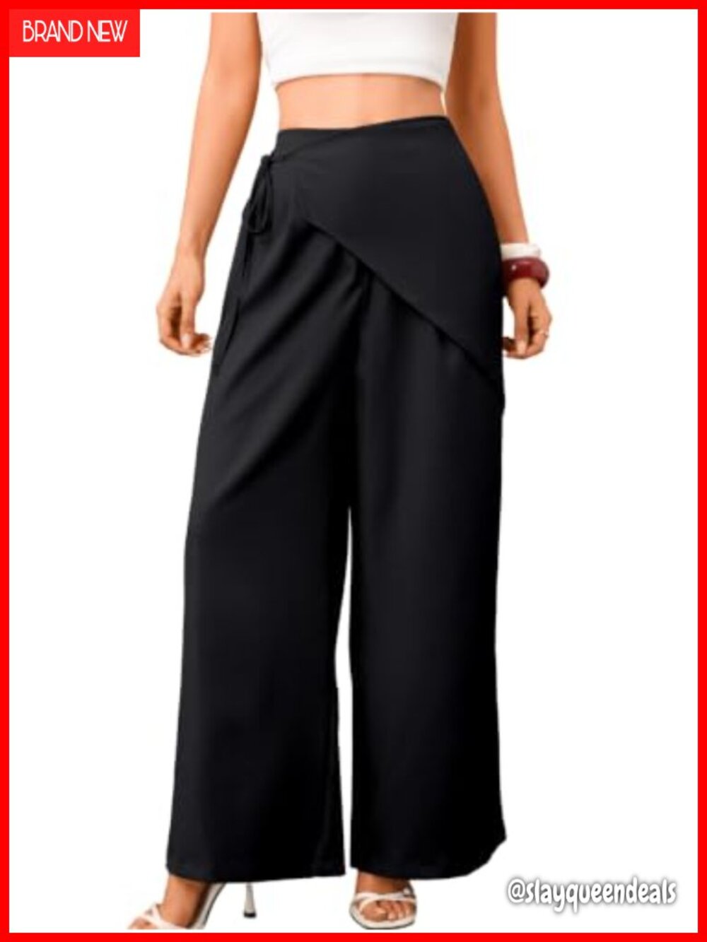 Kaei&Shi Flowy Palazzo Wrap Pants High Waisted Wide Leg Long Trousers